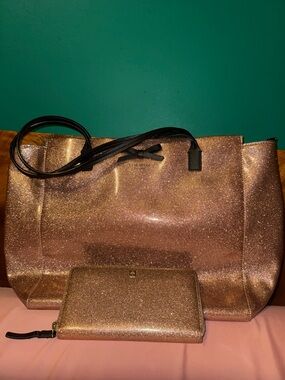 kate spade Rose Gold Glitter Tote WITH Matching Wallet